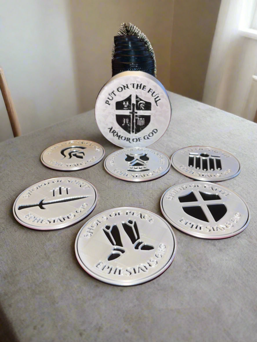 Ephesians 6:10-18 Armor of God Scripture Coaster – Christian Home Décor (Pack of 6)